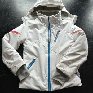 Spyder Girl’s White Ski Jacket with Blue and Pink Accents